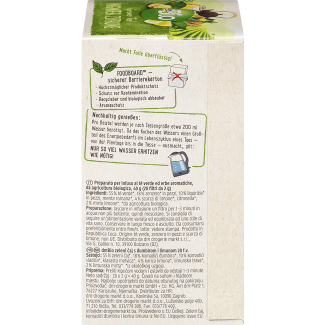 dmBio Groene Thee Gember, Citroen (20 Zakjes) 40 g