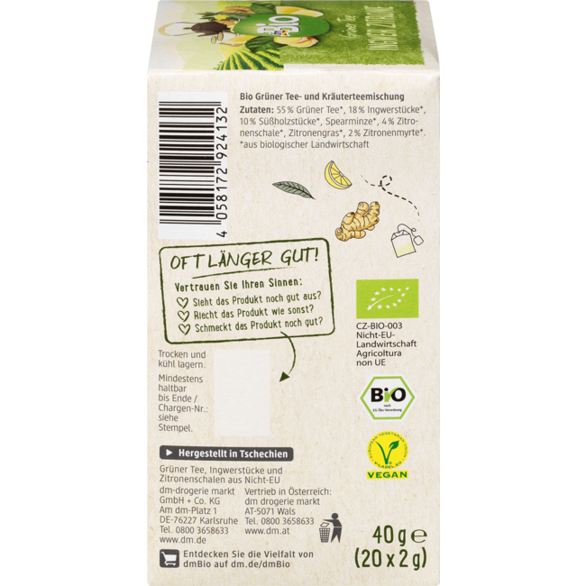 dmBio Groene Thee Gember, Citroen (20 Zakjes) 40 g