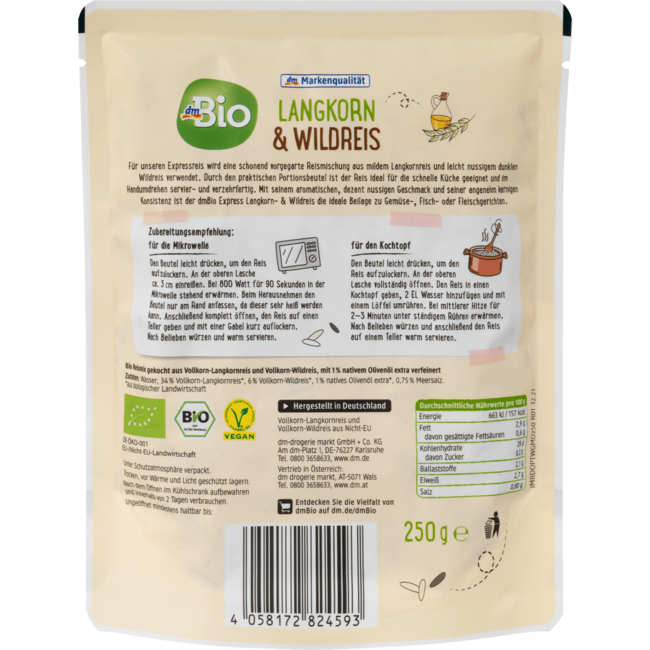 dmBio Express Lange Korrel & Wilde Rijst Verfijnd Met Olijfolie 250 g