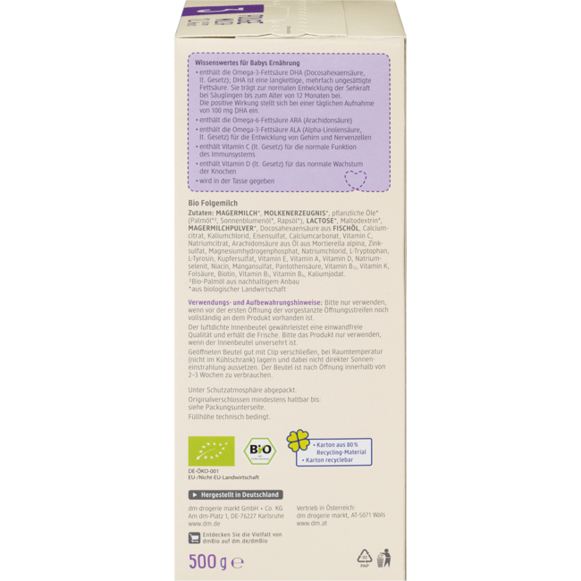 dmBio Opvolgmelk 3 Vanaf De 12e Maand 500 g