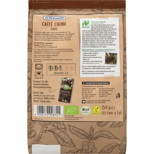 dmBio Caffè Crema Koffie Pads 154 g