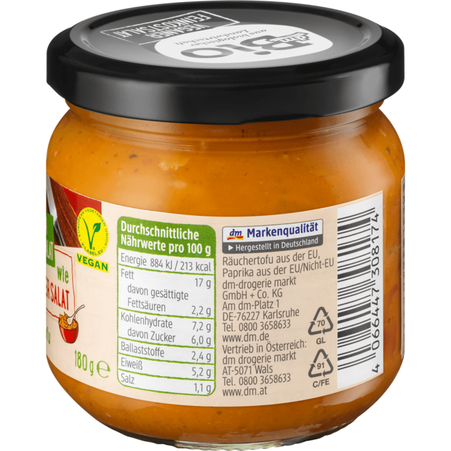 dmBio Veganistisch Delicatessensalade Zoals Boedapest Salade Met Gerookte Tofu 180 g