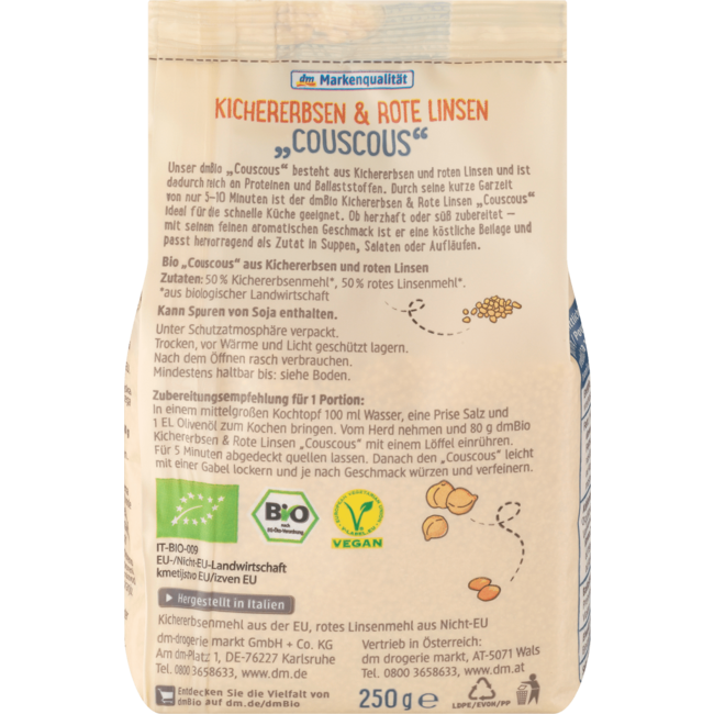 dmBio Kikkererwten & Rode Linzen Couscous 250 g