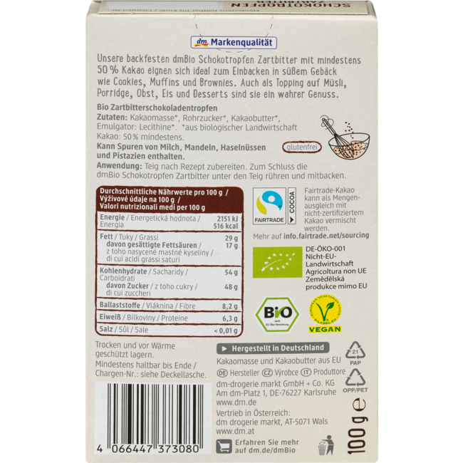 dmBio Bakvaste Pure Chocoladedruppels 100 g
