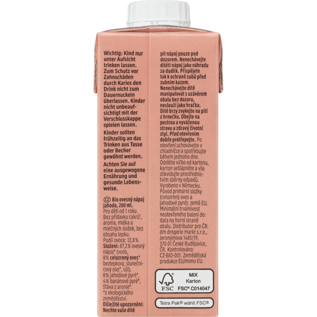 dmBio Haverdrink Aardbei Vanaf 1 Jaar 200 ml