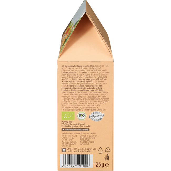 dmBio Kindersnack Spelt Boterkoekje Vanaf 3 Jaar 125 g
