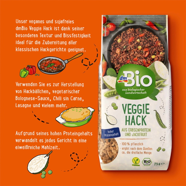 dmBio Veggie Hack Vegan Gehakt Alternatief Erwteneiwit & Jackfruit 75 g