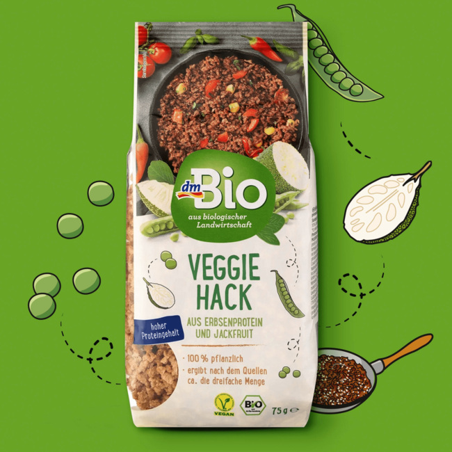dmBio Veggie Hack Vegan Gehakt Alternatief Erwteneiwit & Jackfruit 75 g