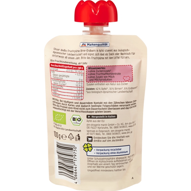 dmBio Knijpfruit Peer-Aardbei In Appel Vanaf 1 Jaar 100 g