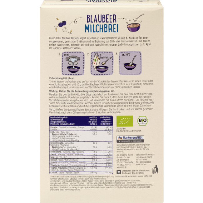 dmBio Blauwe Bessen Melkpap Vanaf 6 Maanden 250 g