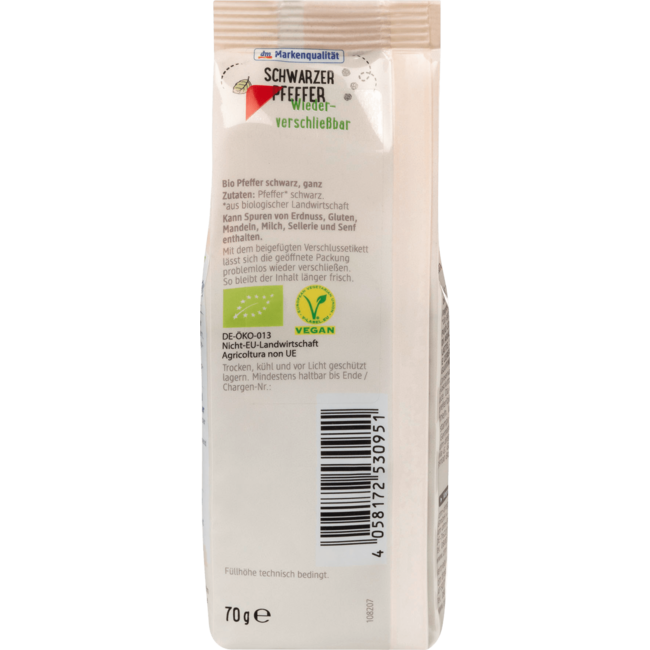 dmBio Zwarte Peper Hele Korrels 70 g