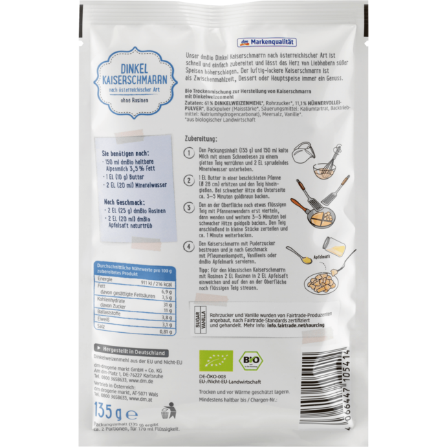 dmBio Bakmix Spelt Kaiserschmarrn 135 g