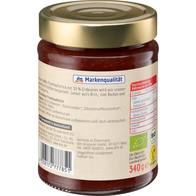 dmBio Fruitspread Aardbei 55% Fruit 340 g