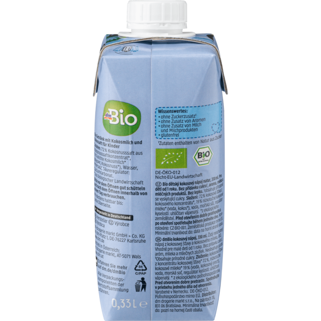 dmBio Kokosdrink Puur Vanaf 1 Jaar 330 ml