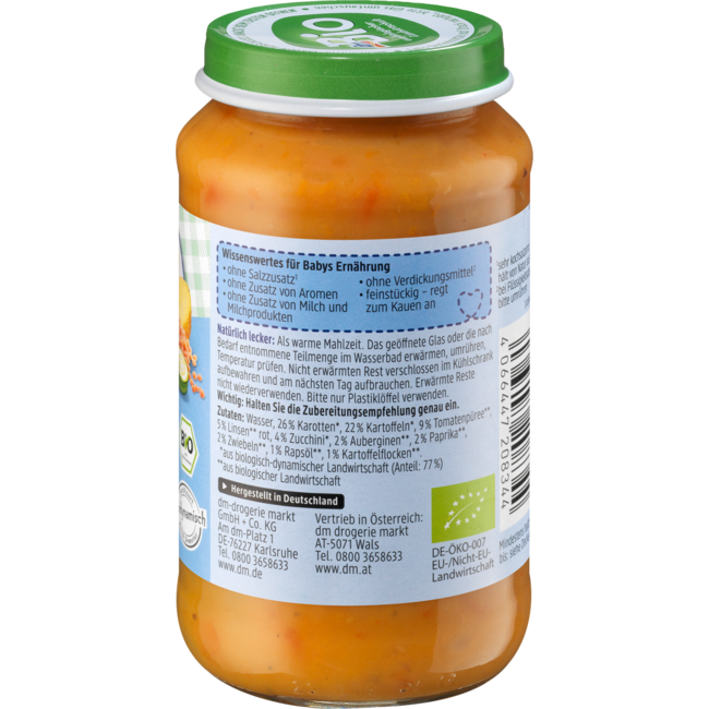dmBio Menu Ratatouille Met Aardappelen & Linzen Vanaf 8 Maanden 220 g
