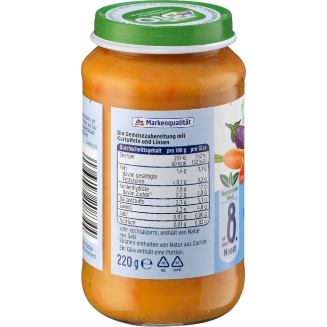 dmBio Menu Ratatouille Met Aardappelen & Linzen Vanaf 8 Maanden 220 g