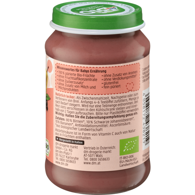 dmBio Vruchten Peer-Zwarte Bes Met Banaan Vanaf De 5 Maanden 190 g
