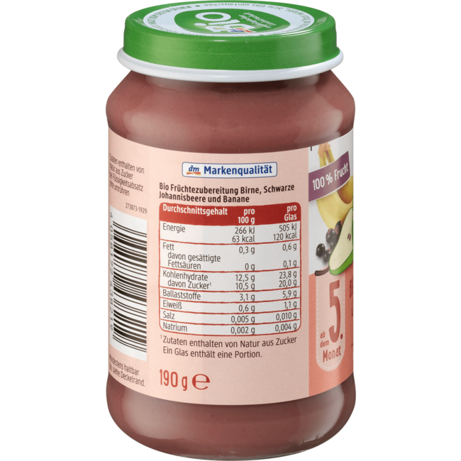dmBio Vruchten Peer-Zwarte Bes Met Banaan Vanaf De 5 Maanden 190 g