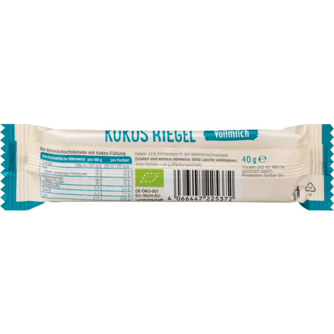 dmBio Volle Melk Chocoladereep Kokos 40 g