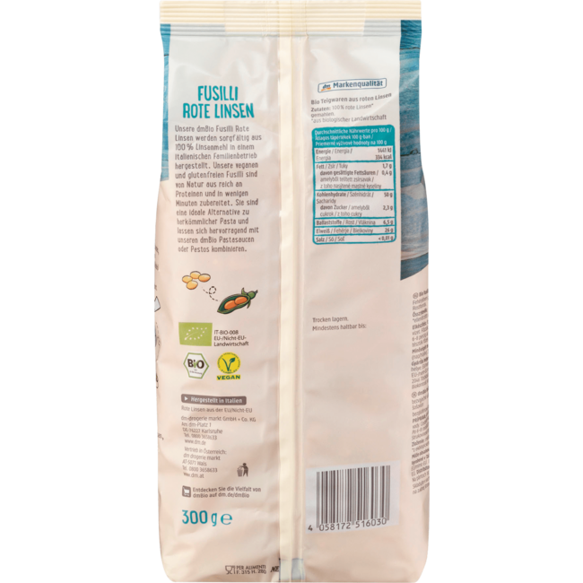 dmBio Pasta Fusilli Van Rode Linzen 300 g