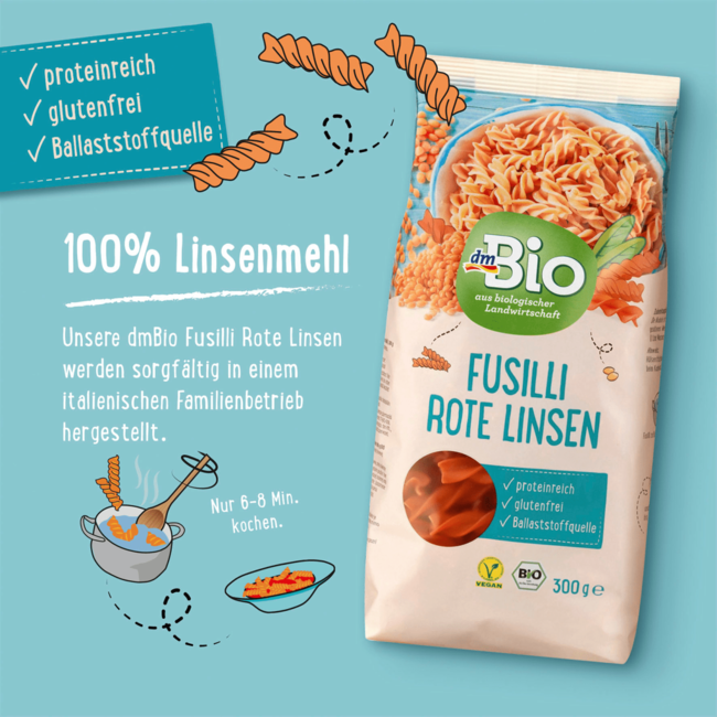 dmBio Pasta Fusilli Van Rode Linzen 300 g