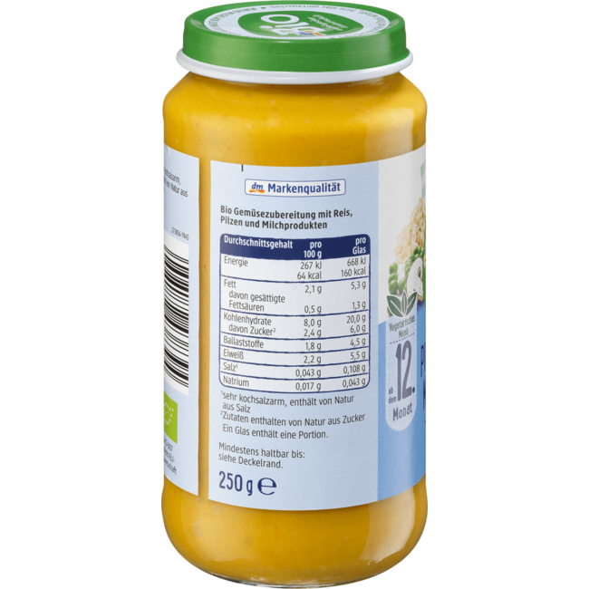 dmBio Menu Paddenstoelenrisotto Met Erwten Vanaf 12 Maanden 250 g