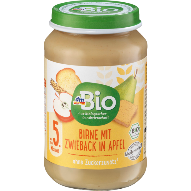 dmBio Fruit & Granen Peer Met Beschuit In Appel Vanaf 5 Maanden 190 g