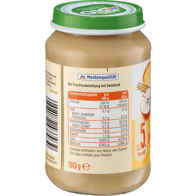 dmBio Fruit & Granen Peer Met Beschuit In Appel Vanaf 5 Maanden 190 g