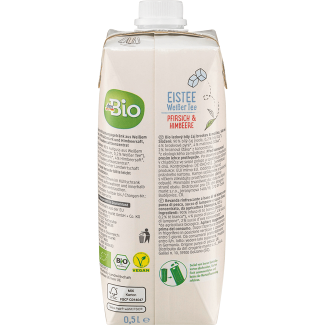 dmBio Ijsthee Witte Thee Met Perzik & Framboos 500 ml