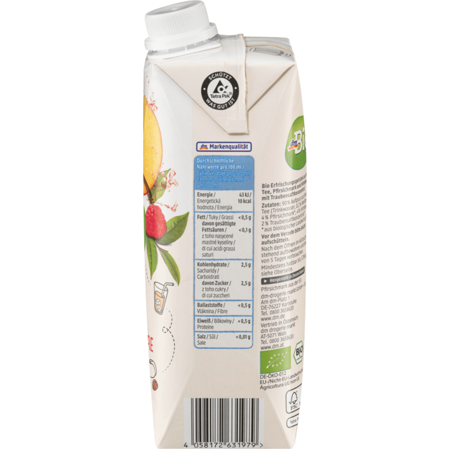 dmBio Ijsthee Witte Thee Met Perzik & Framboos 500 ml