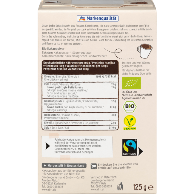 dmBio Cacao Licht Ontvet 125 g