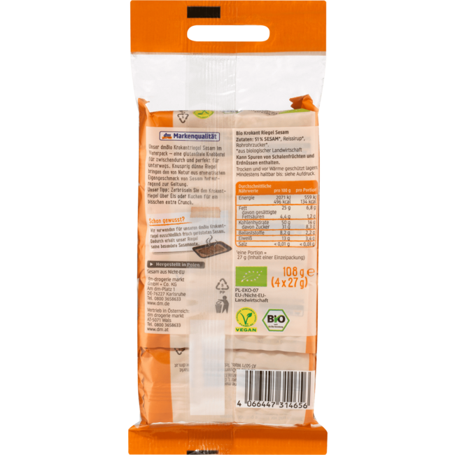 dmBio Krokante Repen Sesam 4x26g 108 g