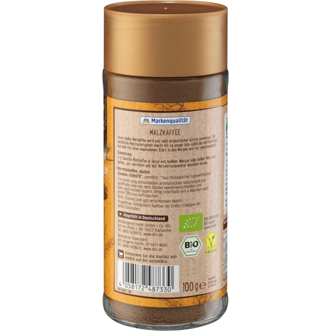 dmBio Oplosbare Gerst Koffie Cafeïnevrij 100g