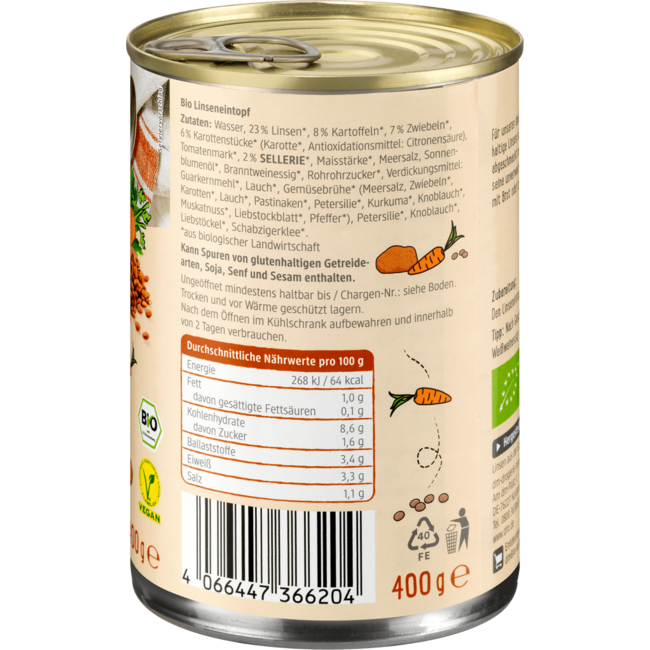 dmBio Linzen Stoofpot Met Aardappelen 400 g