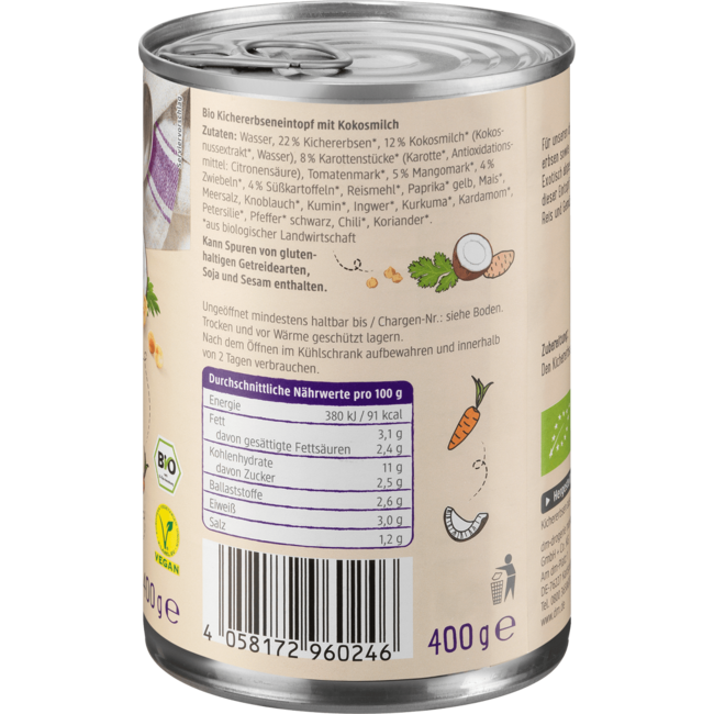 dmBio Kikkererwten Stoofpot Met Kokosmelk 400 g