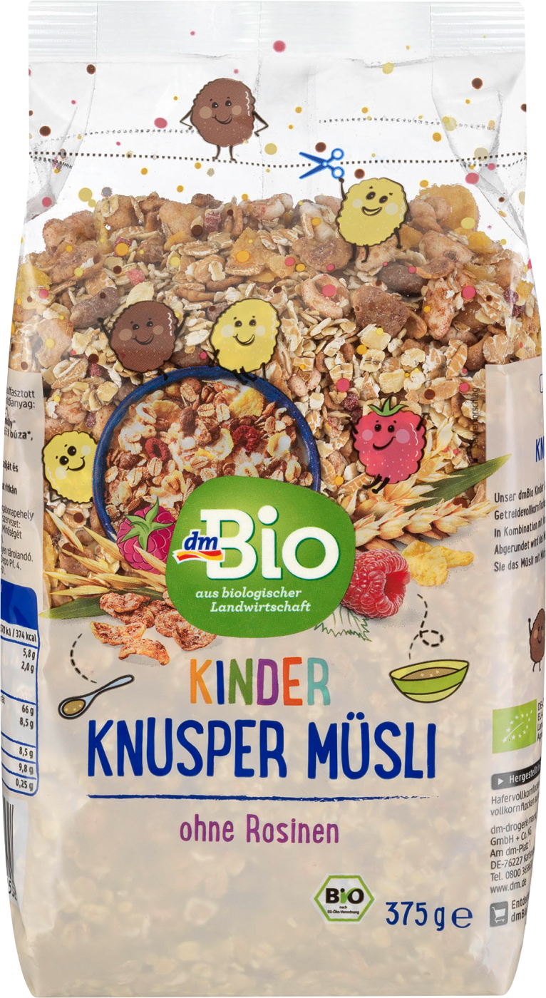 dmBio Kinder Krokante Muesli Zonder Rozijnen 375 g Duitse Voordeel