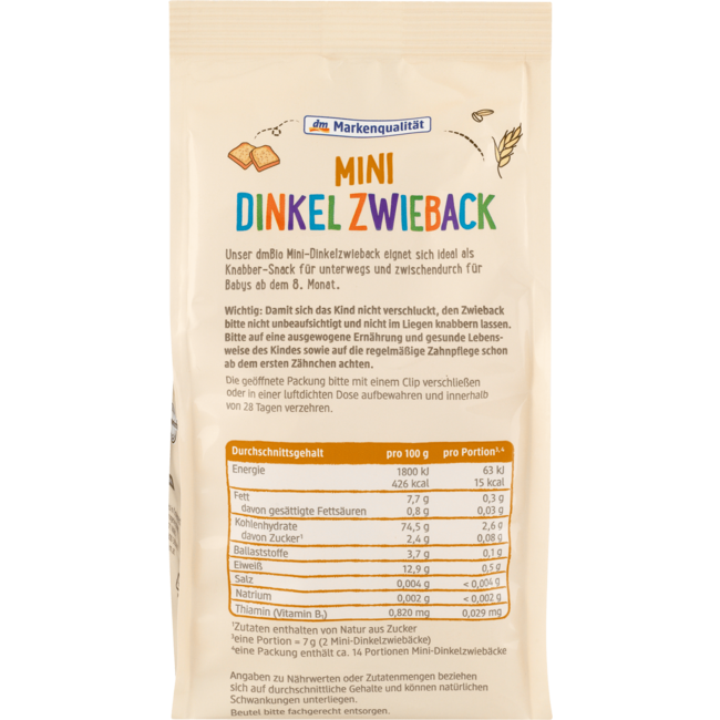 dmBio Babysnack Mini Spelt Beschuit Vanaf 8 Maanden 100g