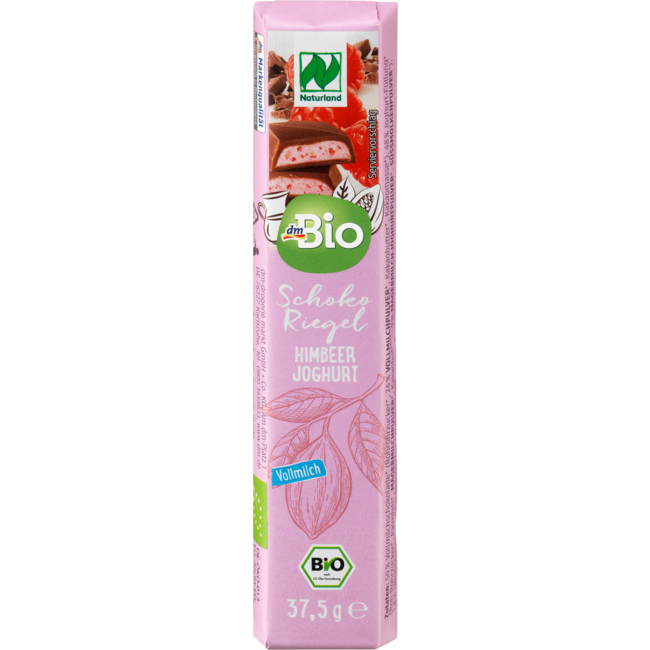 dmBio Volle Melk Chocoladereep Frambozenyoghurt 37 g