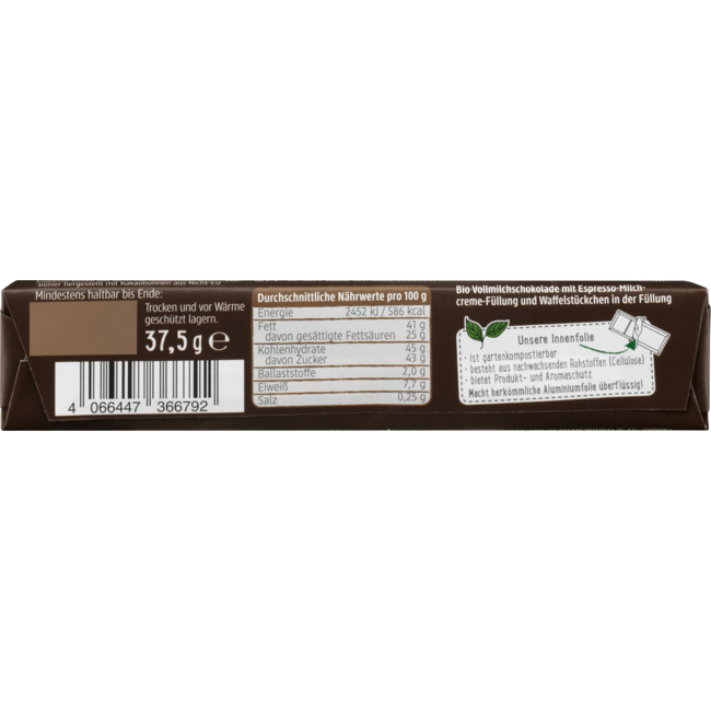 dmBio Volle Melk Chocoladereep Espresso Crunch 37 g