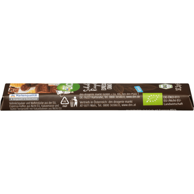 dmBio Volle Melk Chocoladereep Espresso Crunch 37 g