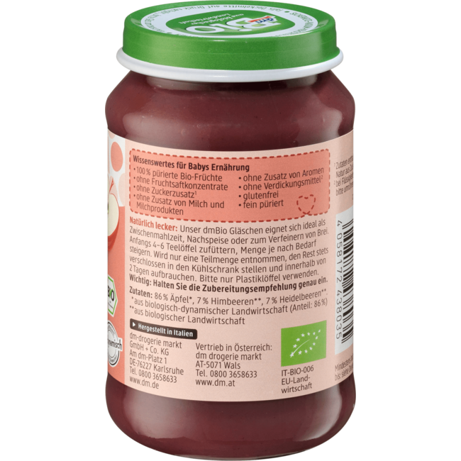 dmBio Vruchten Appel-Framboos-Bosbes Vanaf 5 Maanden 190g