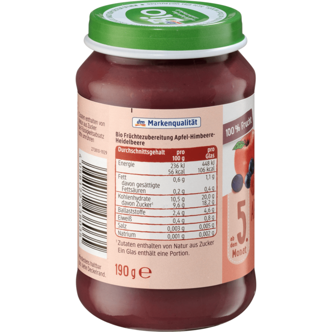 dmBio Vruchten Appel-Framboos-Bosbes Vanaf 5 Maanden 190g