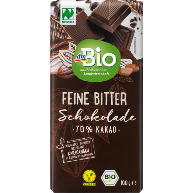 dmBio Fine Bitter Chocolade 70% Cacao 100g