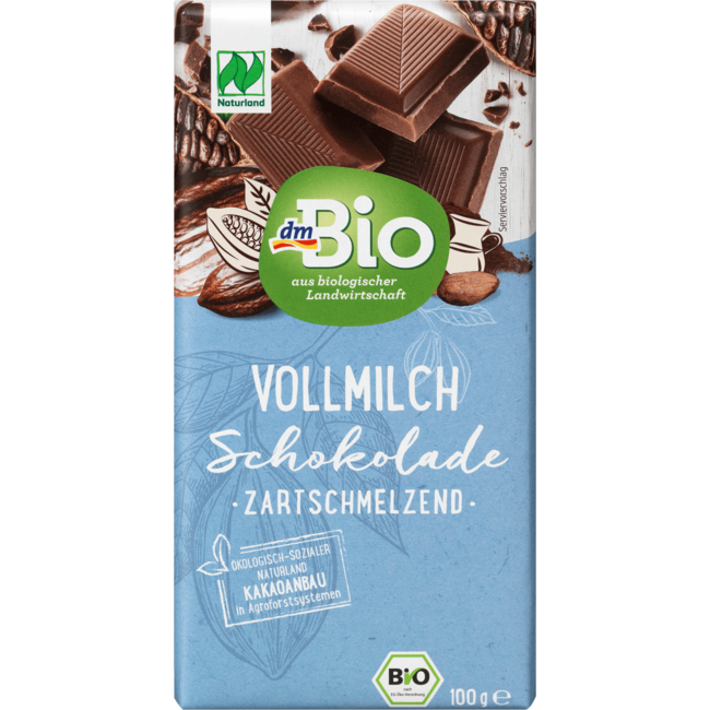 dmBio Volle Melk Chocolade Zacht Smeltend 100g