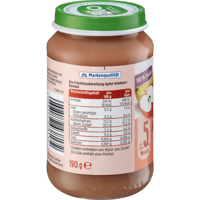 dmBio Vruchten Appel-Frambozen-Banaan Vanaf 5 Maanden190 g
