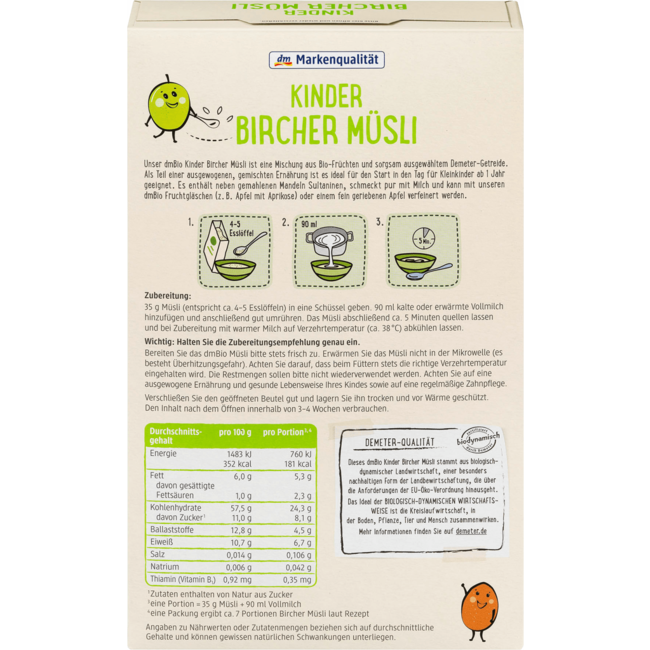 dmBio KinderBircher Muesli Vanaf 1 Jaar 250g