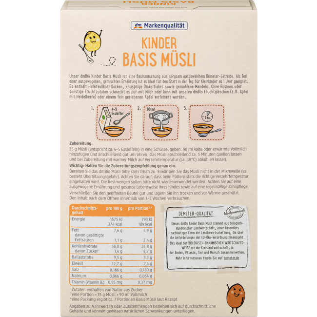 dmBio Kindermuesli Basis Vanaf 1 Jaar 250 g