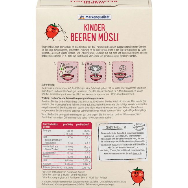 dmBio Kindermuesli Bessen Vanaf 1 Jaar 250 g