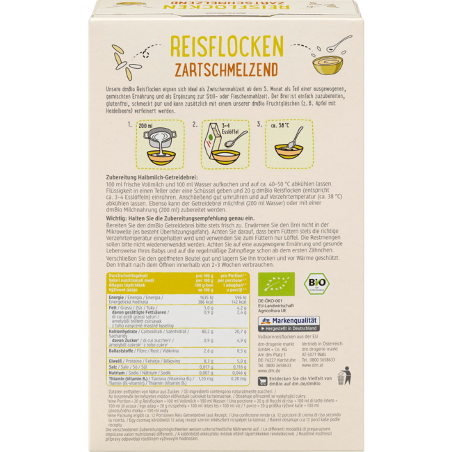 dmBio Graanpap Bio Rijstvlokken Zacht Smeltend V.a. 5 Maanden 250 g