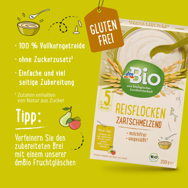 dmBio Graanpap Bio Rijstvlokken Zacht Smeltend V.a. 5 Maanden 250 g